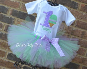 Ice Cream Party Birthday Tutu Outfit-Ice Cream Birthday Party Tutu Set-Ice Cream Party Outfit in Mint and Lilac