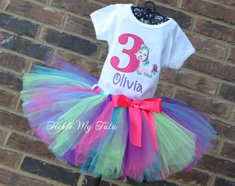 Unicorn Birthday Outfit-Rainbow Unicorn Birthday Tutu Outfit-Girls Unicorn Birthday Tutu Outfit-Dark Pink, Turquoise, Lime, and Purple