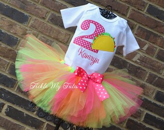 Taco Birthday Tutu Outfit-Girls Taco Birthday Shirt and Tutu-Taco TWOsday Birthday Outfit-Fiesta Birthday Tutu Outfit