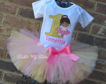 Ballerina Birthday Tutu Outfit-My First Ballerina Tutu Set-Ballerina Party Tutu Set-Ballet Party Tutu Set-Pink and Gold Ballerina Birthday