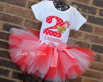 Candy Cane Christmas Birthday Tutu Outfit-Christmas Birthday Tutu Set-Candy Cane Cutie Tutu-Candy Cane Birthday Princess Tutu Set