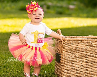 Lemonade Stand Birthday Tutu Outfit-Dark Pink and Yellow Lemonade Stand Birthday Tutu Set-Lemonade Party Outfit *Bow NOT Included*
