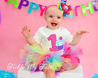 Cupcake Swirl "Sutton"  Birthday Tutu Outfit- First Birthday Cupcake Tutu Set-Bright Rainbow Colors Birthday Outfit *Bow NOT Included*