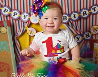 Under the Big Top Rainbow Circus Tent Birthday Number Carnival Themed Birthday Tutu Outfit-Carnival Party Outfit *Bow NOT Included*