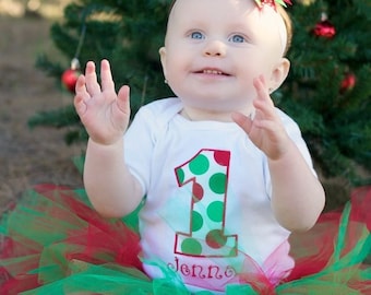 Christmas Number Birthday Tutu Outfit-Christmas Themed Birthday Party Tutu Set-My First Birthday Christmas Set *Bow NOT Included*