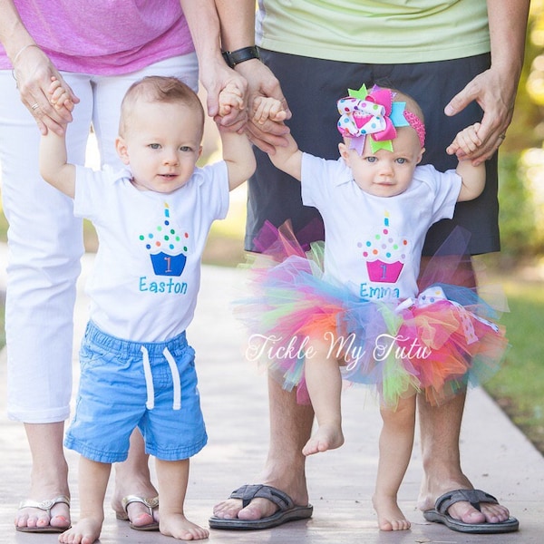 Boy/Girl Twin Cupcake Birthday Outfits-Twin Cupcake Birthday Outfit-Cupcake Sprinkles Birthday Tutu Set-Twin Birthday Set *Bow NOT Included*