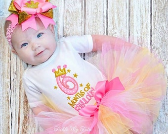 Baby Girls Half Birthday Outfit-Six Months of Fabulous-Pink, Light Pink, and Gold Half Birthday Tutu Set *Bow NOT Included*