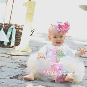 Hot Air Balloon Birthday Tutu Outfit -Balloon Birthday Party-Up Up and Away Theme Tutu Set - Pink Aqua Gold Outfit *Bow NOT Included*