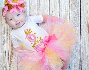 Baby Girls Half Birthday Outfit-Six Months of Fabulous-Pink, Light Pink, and Gold Half Birthday Tutu Set *Bow NOT Included*