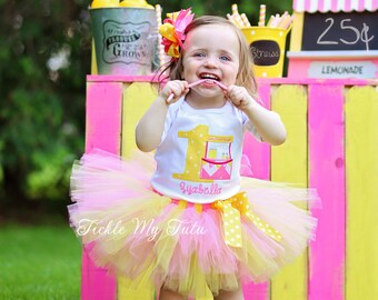 Pink Lemonade Stand Birthday Tutu Outfit-Pink and Yellow Lemonade Stand Birthday Tutu Set-Lemonade Party Outfit *Bow NOT Included*