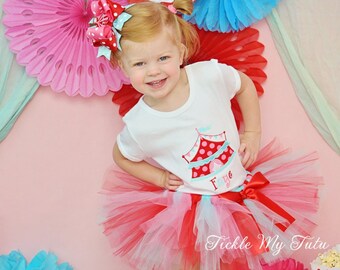 Under the Big Top Vintage Colors Circus Tent Carnival Themed Birthday Tutu Outfit-Red Pink Aqua Circus Carnival Outfit *Bow NOT Included*
