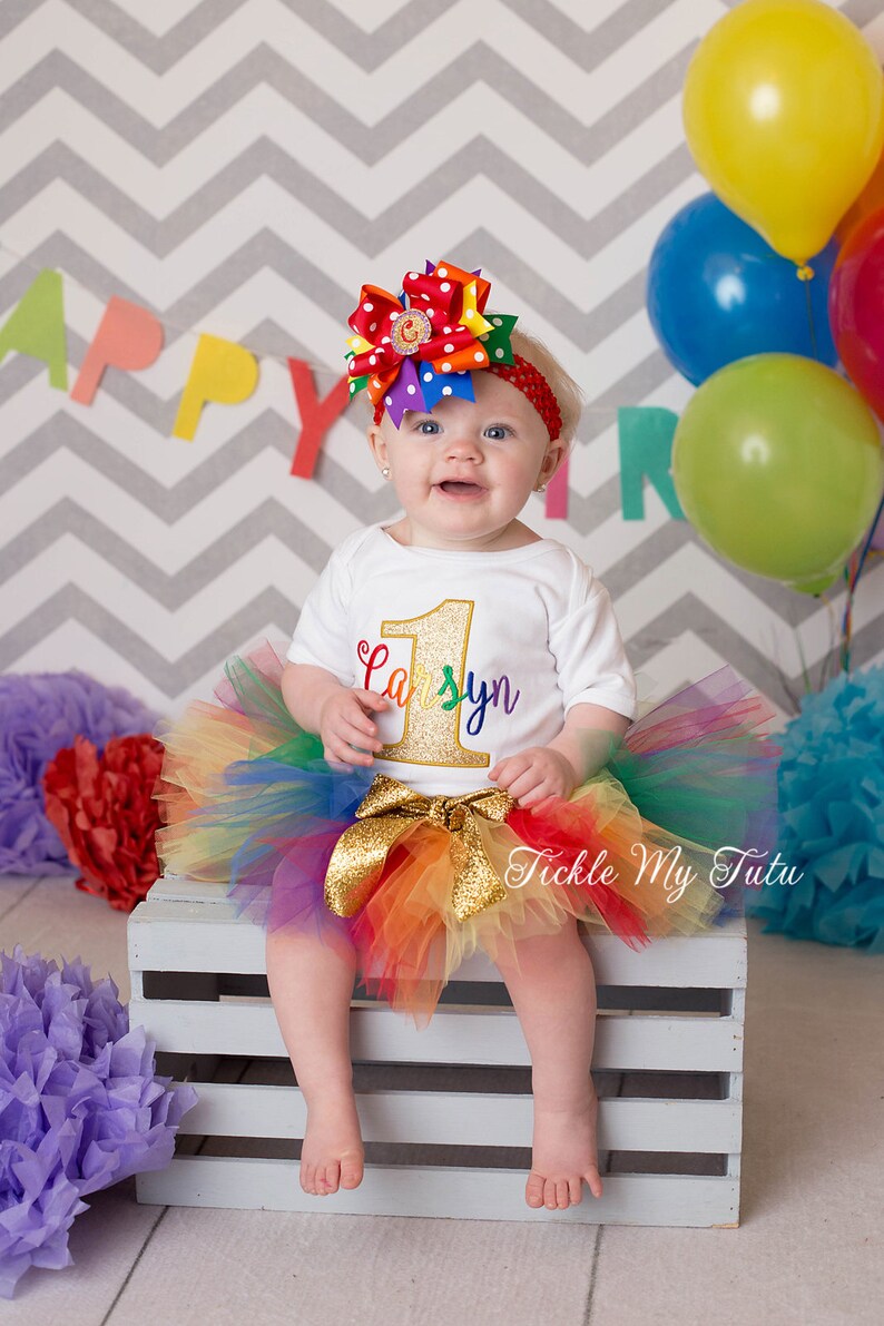 Rainbow Birthday Tutu Outfit-Golden Rainbow Birthday Tutu Set-Rainbow and Gold Birthday Tutu Outfit-Rainbow Baby Birthday *Bow NOT Included*