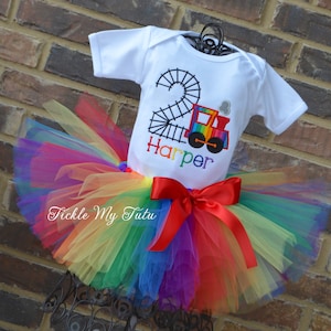 Train Birthday Tutu Outfit-Birthday Train Outfit for Girls-Choo Choo I&#39;m TWO Birthday Tutu Set-Train Party Tutu Set-Choo Choos and Tutus