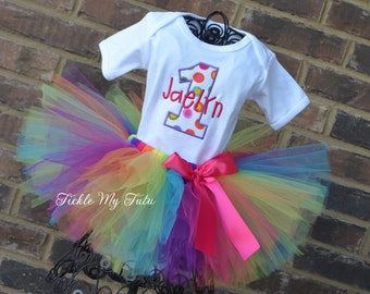 Polka Dot Party Birthday Tutu Outfit-Rainbow Candy Shop Theme Tutu Outfit-Sprinkles Birthday Tutu Outfit-Rainbow Polka Dot Party Set