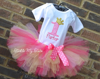 Dark Pink, Pink, and Gold Birthday Princess Tutu Outfit-Pink and Gold Birthday Tutu Outfit-Pink and Gold Princess Birthday Outfit
