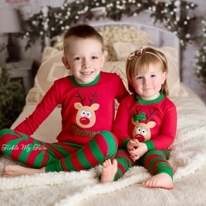 I Love Jewelry Monogram Kids & Baby Christmas Striped Pajama Set