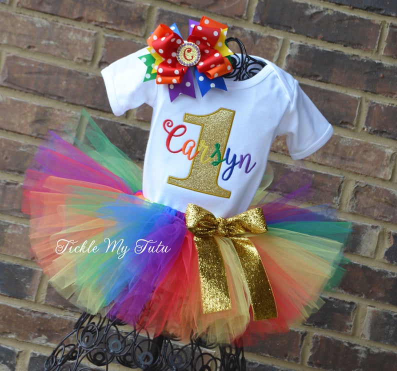 Rainbow Birthday Tutu Outfit-Golden Rainbow Birthday Tutu Set-Rainbow and Gold Birthday Tutu Outfit-Rainbow Baby Birthday *Bow NOT Included*