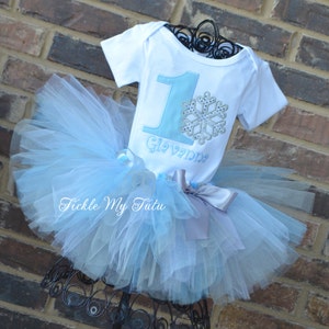 Winter ONEderland Outfit-Baby Blue Snowflake Winter Themed Birthday Tutu Outfit-Snowflake Princess Tutu Set-Snowflake Birthday Tutu