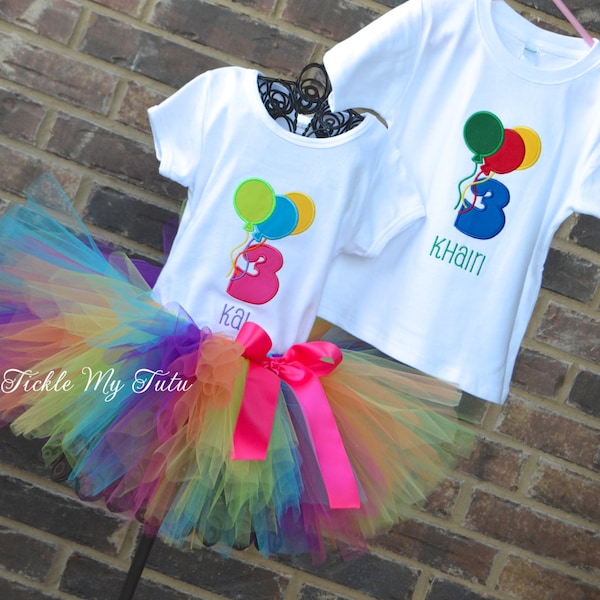 Boy/Girl Twin Balloon Themed Birthday Outfits-Twin Balloon Party-Balloon Party Tutu Outfit-Hot Air Balloon Birthday Outfit-Balloon Party