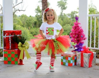 Chevron Candy Cane Christmas Tutu Outfit-Lime and Red Christmas Tutu Outfit-Candy Cane Christmas Outfit *Headband/Legwarmers NOT Included*