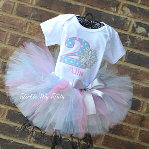 Winter ONEderland Baby Blue Polka Dot and Pink Snowflake Winter Themed Birthday Tutu Outfit-Snowflake Princess Tutu Outfit-Snowflake Outfit