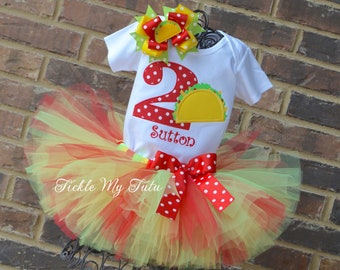 Taco Birthday Tutu Outfit-Girls Taco Birthday Shirt and Tutu-Taco TWOsday Birthday Outfit-Fiesta Birthday Tutu Outfit *Bow NOT Included*