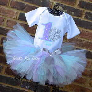 Winter ONEderland Lilac Dot and Aqua Snowflake Winter Themed Birthday Tutu Outfit-Snowflake Princess Tutu Set-Snowflake Birthday Tutu