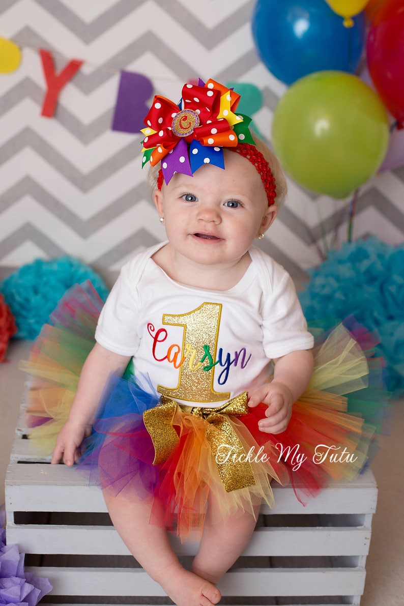 Rainbow Birthday Tutu Outfit-Golden Rainbow Birthday Tutu Set-Rainbow and Gold Birthday Tutu Outfit-Rainbow Baby Birthday *Bow NOT Included*