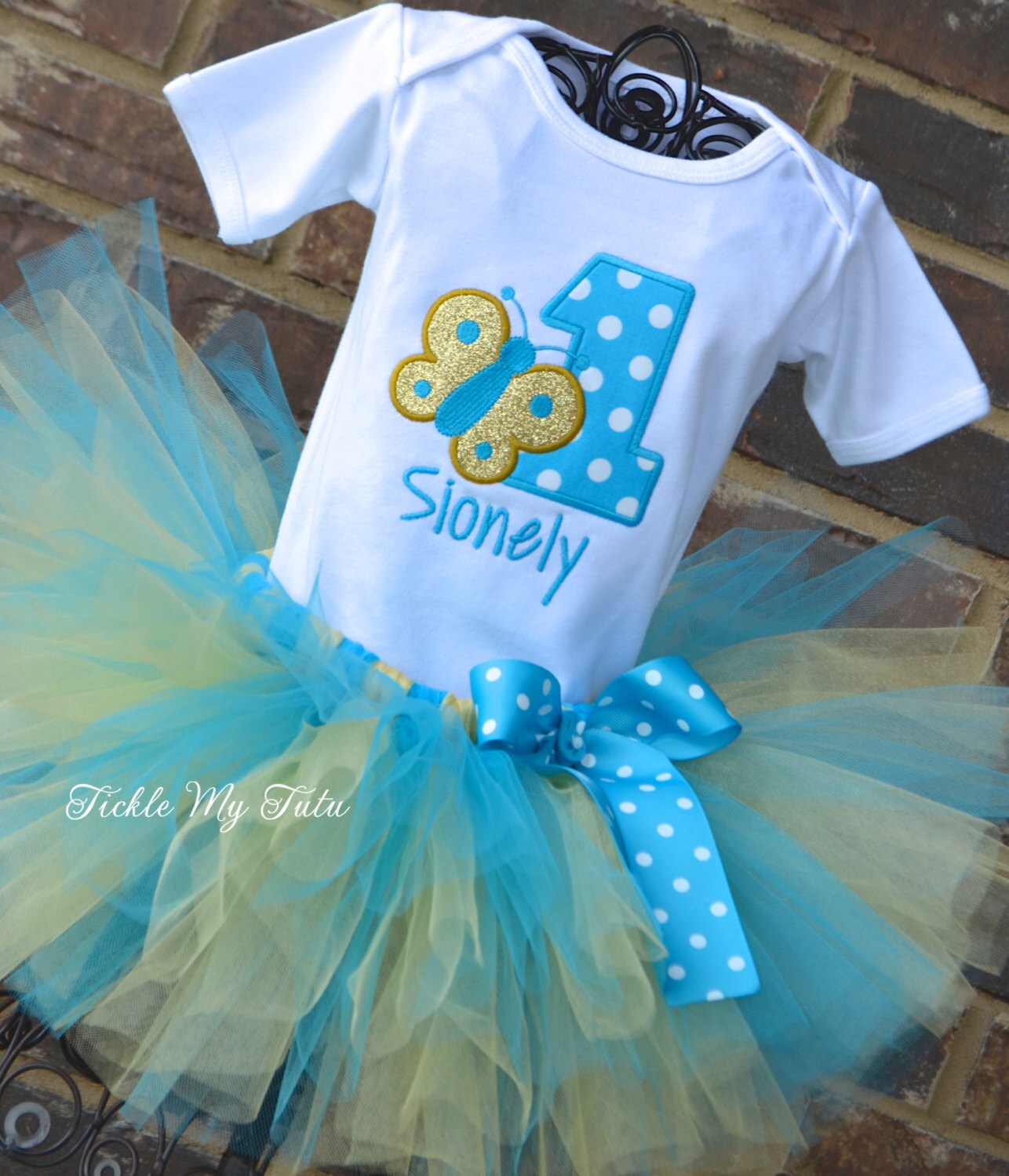Butterfly Themed Birthday Tutu Outfit-turquoise and Gold | Etsy