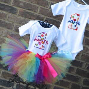 Boy/Girl Twin Polka Dot Party Themed Birthday Outfits-Twin Sprinkles Birthday Outfit-Twin Birthday Tutu Set