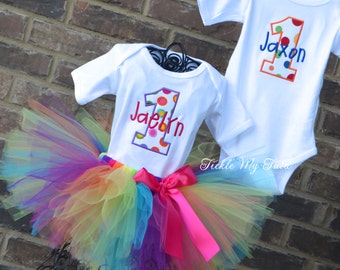 Boy/Girl Twin Polka Dot Party Themed Birthday Outfits-Twin Sprinkles Birthday Outfit-Twin Birthday Tutu Set