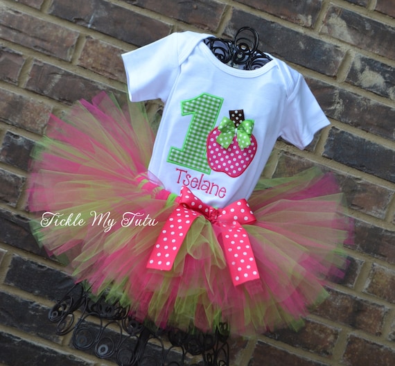 Hot Pink and Lime Apple Of My Eye Birthday Tutu Outfit-Pink and Lime Apple Orchard Birthday Tutu Set-Apple Birthday Tutu Set