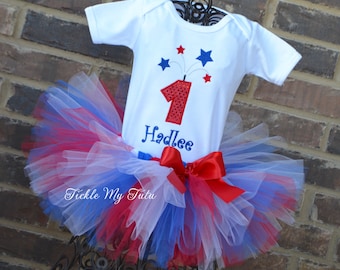 Fourth of July Firecracker Birthday Number Tutu Outfit-4th of July Pageant Outfit-Fireworks Birthday Tutu Set