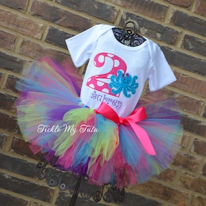 Octopus Themed Birthday Tutu Outfit-Under the Sea Birthday Tutu Outfit-Purple Lime Dark Pink Turquoise Ocean Party Tutu Set