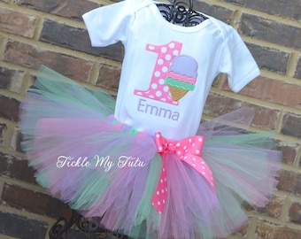 Ice Cream Party Birthday Tutu Outfit-Ice Cream Birthday Party Tutu Set-First Birthday Ice Cream Party Outfit