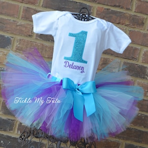 Turquoise Sparkle Birthday Tutu Outfit-Mermaid Birthday Tutu Set-Mermaid Party Outfit-Mermaid Birthday Outfit