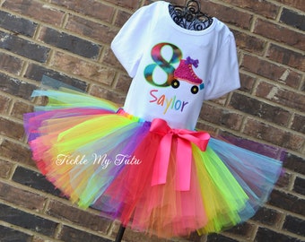 Roller Skate Themed Birthday Tutu Outfit-Tie Dye Skating Party Birthday Tutu Set-Roller Skate Party Outfit