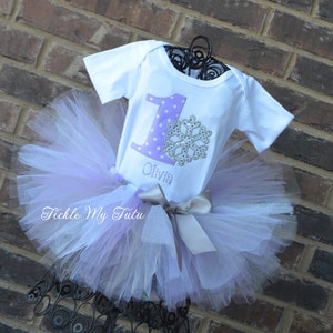 Winter ONEderland Lilac Polka Dot Snowflake Winter Themed Birthday Tutu Outfit-Snowflake Princess Tutu Set-Purple Snowflake Birthday Tutu