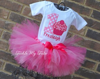 Pink Passion Cupcake Swirl Birthday Tutu Outfit-Pink Cupcake Party Outfit-Pink Cupcake Tutu Set-First Birthday Cupcake Tutu Outfit