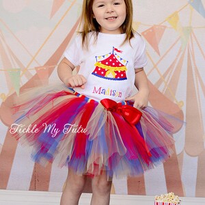 Embroidered Personalized Birthday Circus Tent Red White Blue Tutu Set Outfit main image 0