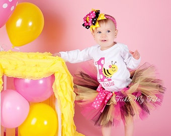 It's My BEE-day Bumble Bee Themed Birthday Tutu Outfit in Dark Pink, Black, and Yellow-Bumblebee Birthday Outfit *Bow NOT Included*