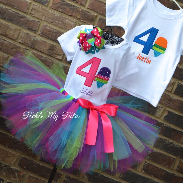 Boy/Girl Twin Ice Cream Themed Birthday Outfits-Ice Cream Party Tutu Set-Twin Ice Cream Party-Twin Snowcone Party *Bow NOT Included*