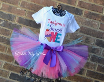 Sweet ONE Birthday Outfit-Ice Cream Party Birthday Tutu Outfit-Ice Cream Birthday Party Tutu Set-First Birthday Ice Cream Party Outfit