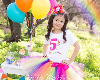 Rainbow Unicorn Cutie Birthday Tutu Outfit-Rainbow Birthday Tutu Outfit-Unicorn Birthday Tutu Outfit *Bow NOT Included*