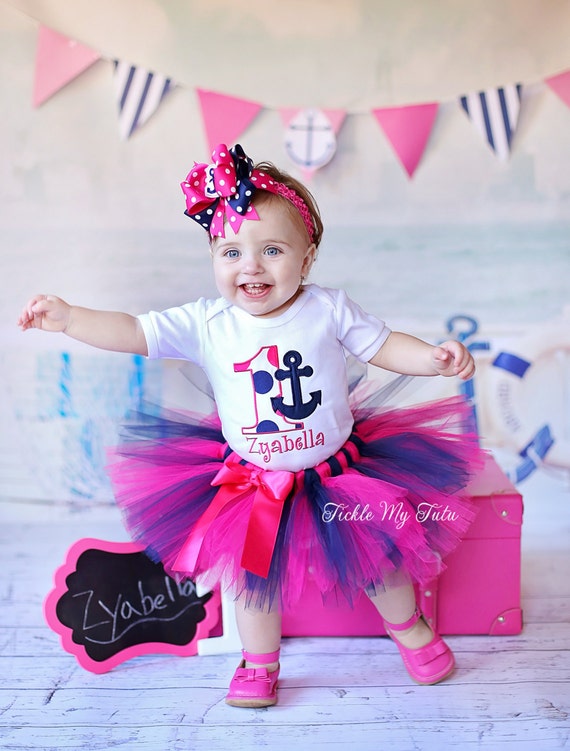 Anchor Themed Birthday Tutu Outfit-nautical Themed Birthday Tutu Set-hot  Pink and Navy Nautical Party Outfit bow NOT Included 