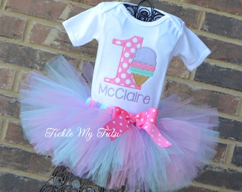 Ice Cream Party Birthday Tutu Outfit-Ice Cream Birthday Party Tutu Set-First Birthday Ice Cream Party Outfit