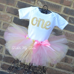Elegant Light Pink and Gold Glitter Birthday Tutu Outfit-Pink and Gold First Birthday Tutu Set-Second Birthday Tutu Set