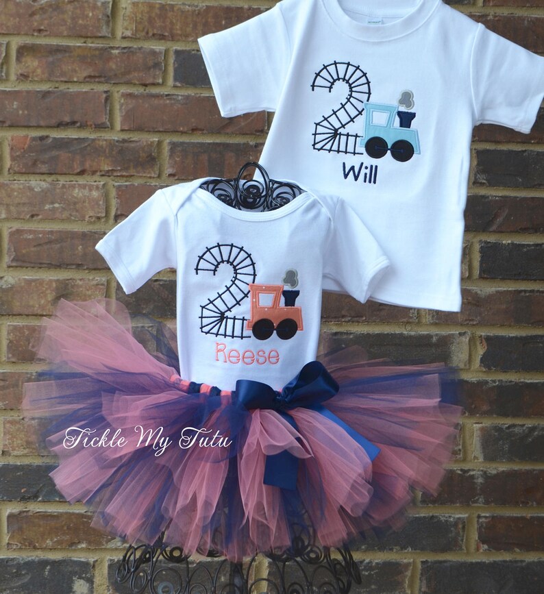 Boy/girl Twin Train Birthday Outfitbirthday Train Outfitchoo Etsy