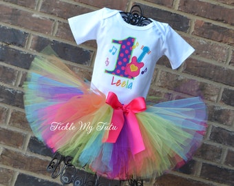 Music Themed Birthday Tutu Outfit-Guitar Music Party Outfit-Music Notes Birthday Party Outfit-Rockstar Birthday Tutu Outfit