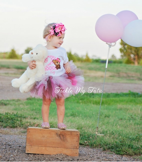 Teddy Bear Birthday Tutu Outfit-First Second Third Teddy Bear Birthday Outfit-Pink and Brown Teddy Bear Tutu Set *Bow NOT Included*